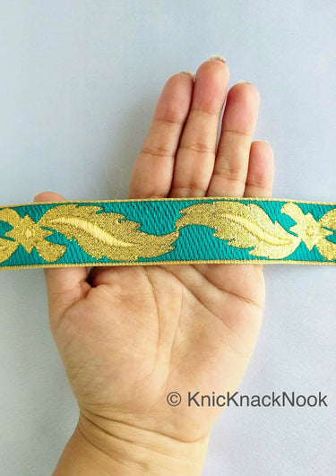 3 Yards Green Jacquard Weave Trim, Indian Sari Border, Trim By 3 Yards